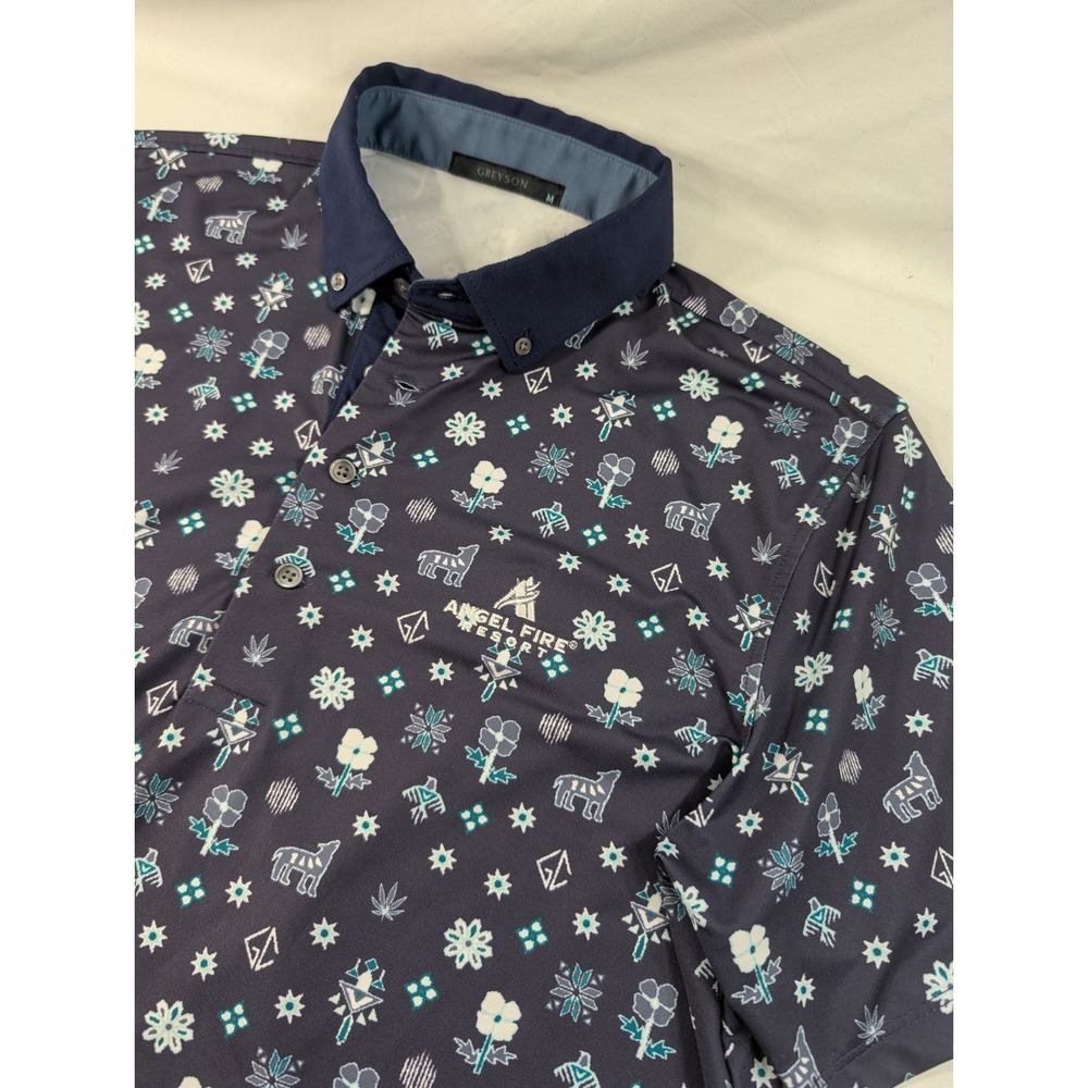 Greyson Medium Golf Shirt Wolf Print Golf Polo Angel Fire Resort Golf Navy
